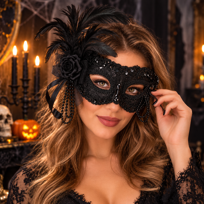 masker-venetiaans-kant-veren-pailletten-zwart