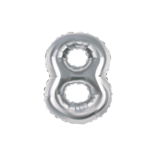 Folieballon - cijfer - 8 - zilver - 70cm