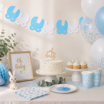 Slinger babyshower kinderwagen blauw/wit jongen 3m