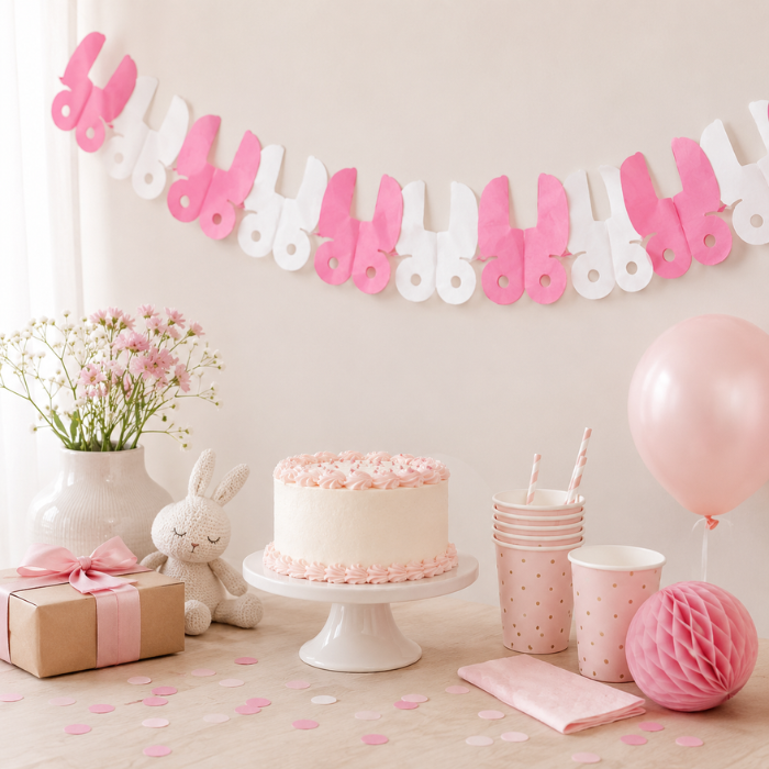 Slinger babyshower kinderwagen roze/wit meisje 3m