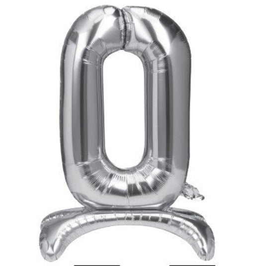 Folieballon - staand - cijfer - 0 - zilver - 68cm