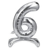 Folieballon - staand - cijfer - 6 - zilver - 68cm