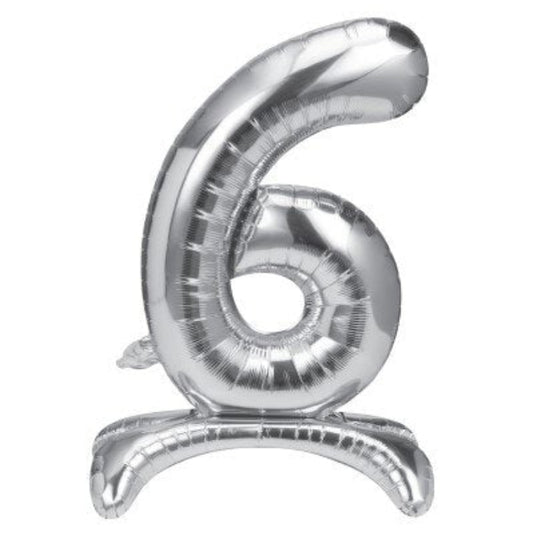 Folieballon - staand - cijfer - 6 - zilver - 68cm