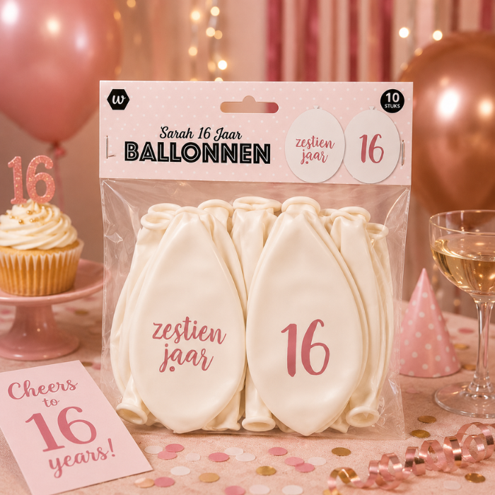 Ballonnen 16 jaar wit/roségoud 10 stuks