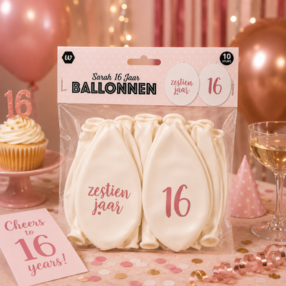 Ballonnen 16 jaar wit/roségoud 10 stuks
