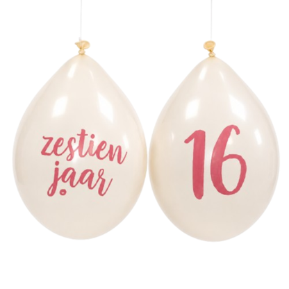 Ballonnen 16 jaar wit/roségoud 10 stuks
