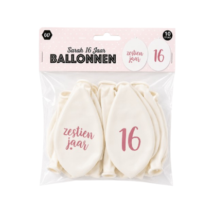 Ballonnen 16 jaar wit/roségoud 10 stuks