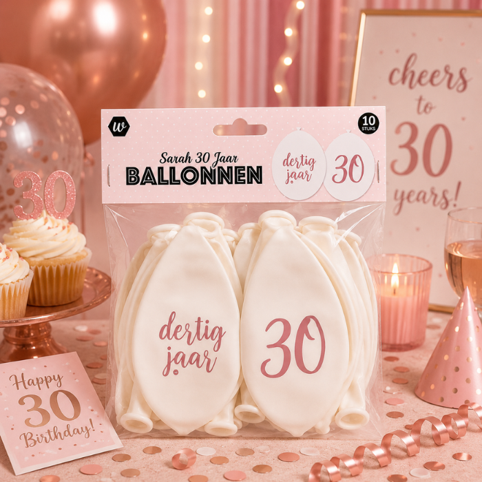 Ballonnen 30 years wit/roségoud 30 cm 10 stuks