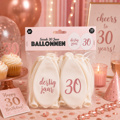 Ballonnen 30 years wit/roségoud 30 cm 10 stuks