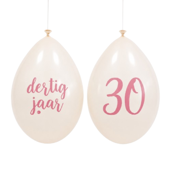 Ballonnen 30 years wit/roségoud 30 cm 10 stuks