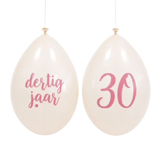 Ballonnen 30 years wit/roségoud 30 cm 10 stuks