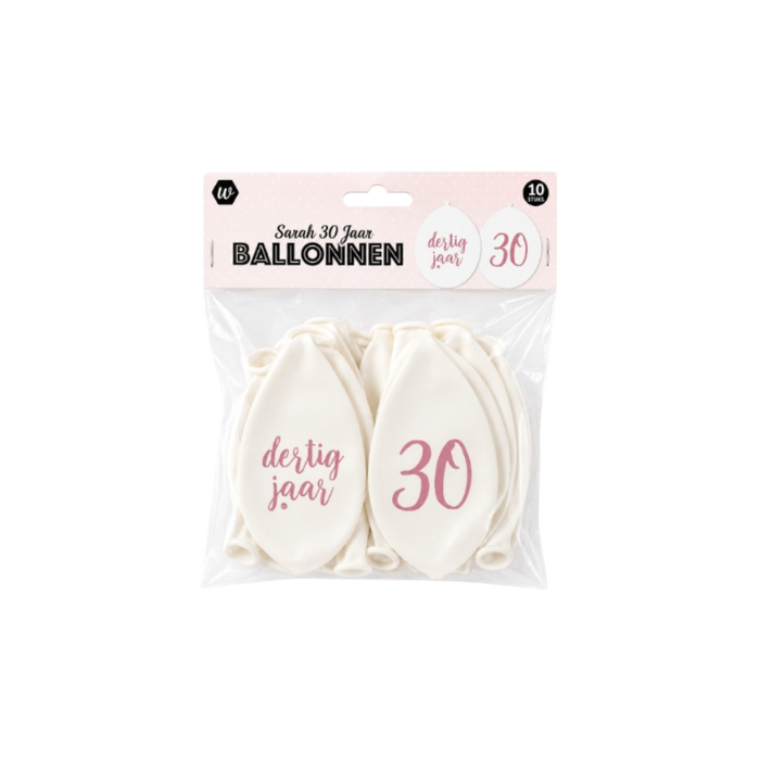 Ballonnen 30 years wit/roségoud 30 cm 10 stuks