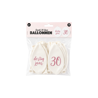 Ballonnen 30 years wit/roségoud 30 cm 10 stuks