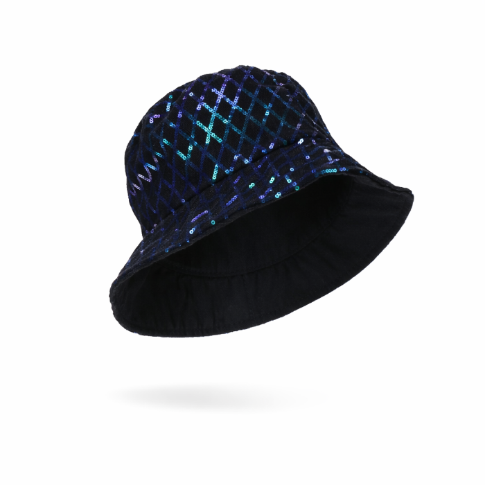 bucket-hoed-pailletten-zwart-groen-blauw