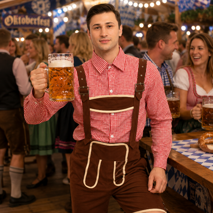 Kostuum Lederhosen rood/bruin heren