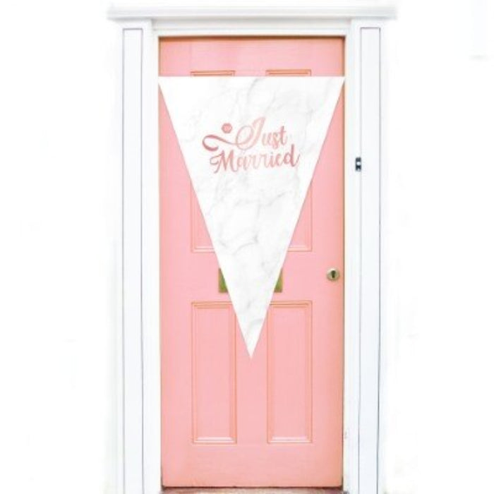 Puntvlag - Just married - roségoud - 100 x 150cm