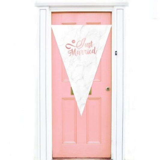 Puntvlag - Just married - roségoud - 100 x 150cm