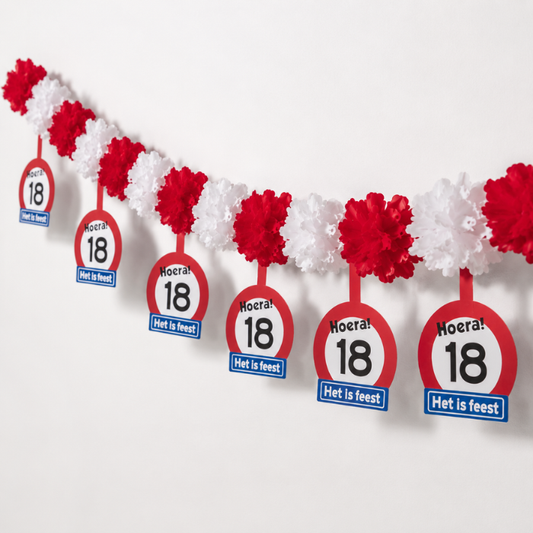 Slinger papier 18 jaar rood/wit