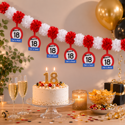 Slinger papier 18 jaar rood/wit
