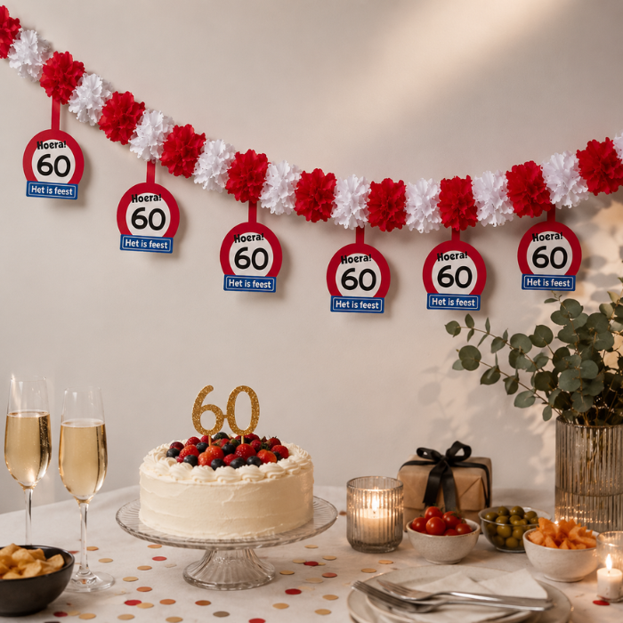 Slinger papier 60 jaar rood/wit