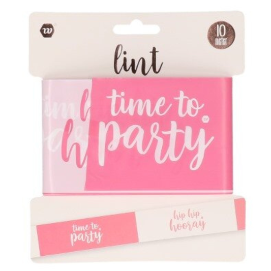 Afzetlint - Hip hip hooray - roze/wit - 10m