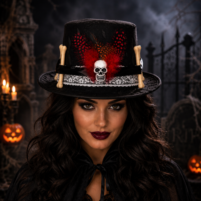 hoed-halloween-botten-doodshoofd-rood-zwart-wit