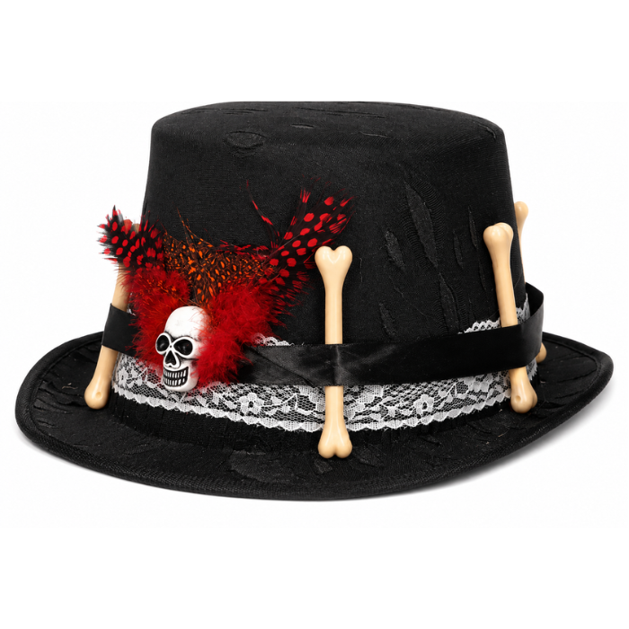 hoed-halloween-botten-doodshoofd-rood-zwart-wit