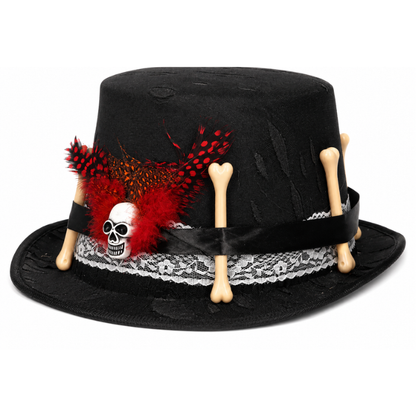 hoed-halloween-botten-doodshoofd-rood-zwart-wit