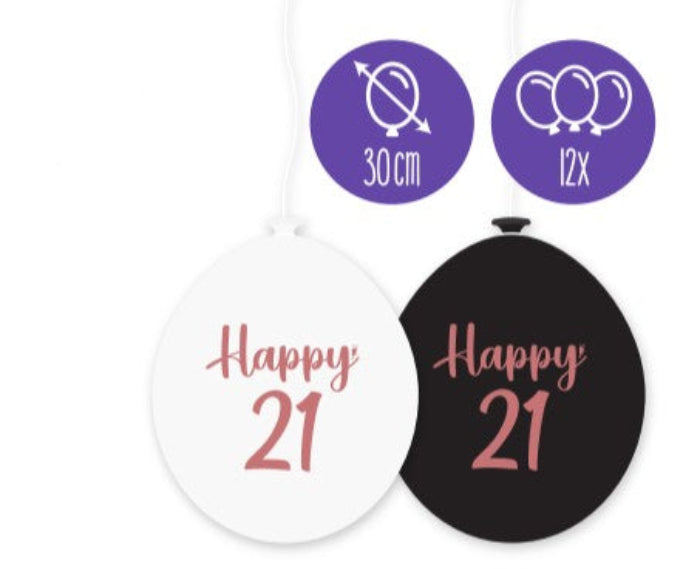 Happy 21 Metalic balloon 12pk/ 30cm/  