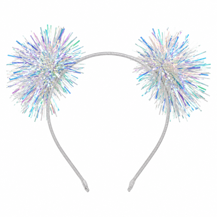 Diadeem pompom holografisch wit