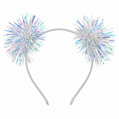 Diadeem pompom holografisch wit
