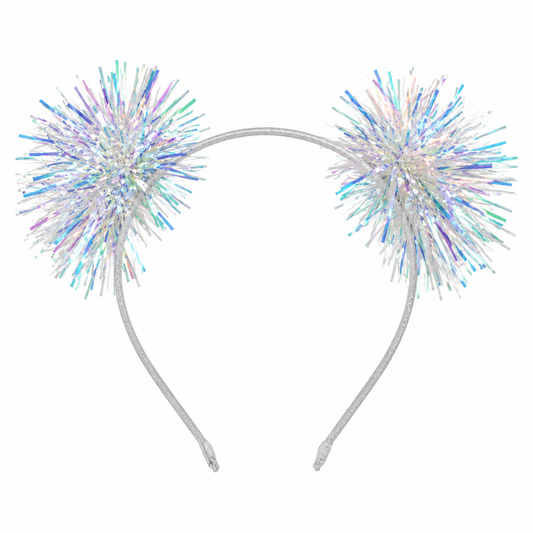 Diadeem pompom holografisch wit