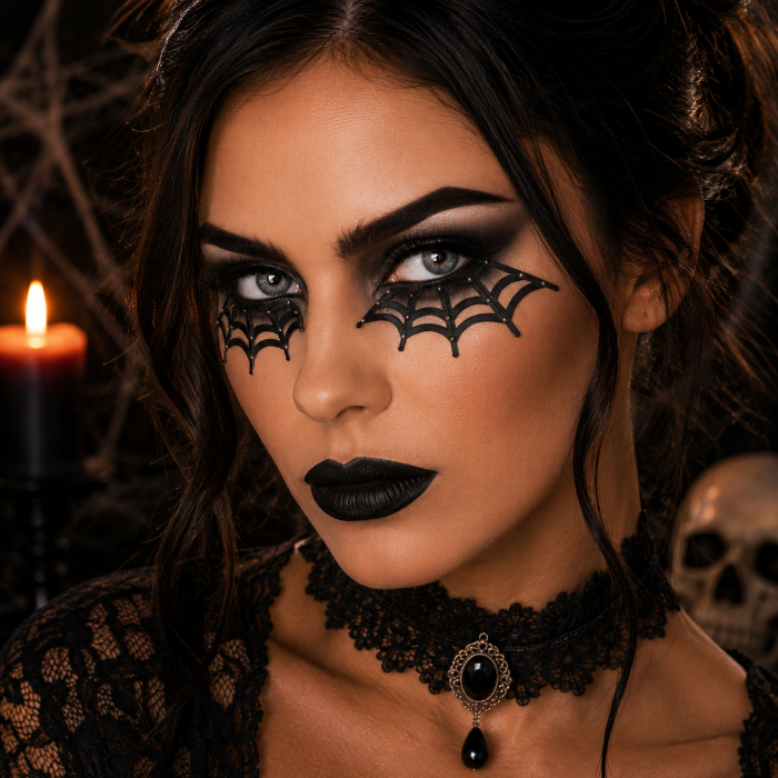gezichtdecoratiestickers-halloween-spinnenweb-zwart