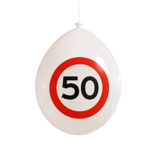 Ballonnen 50 jaar rood/wit 10 stuks