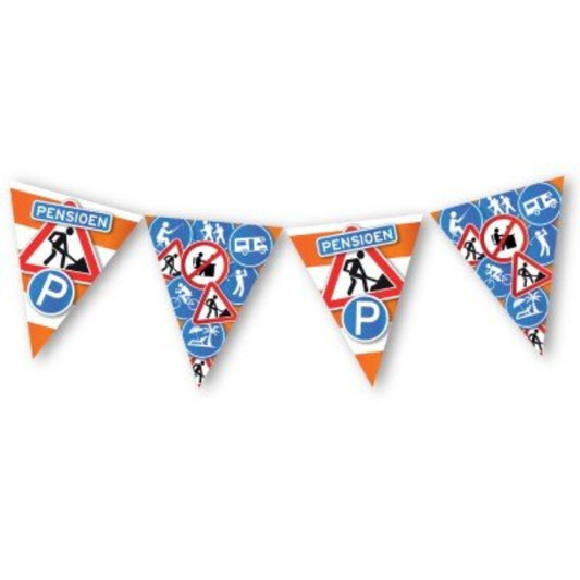 Vlaggenlijn - pensioen - oranje/wit/blauw - 16 vlaggen - 5m