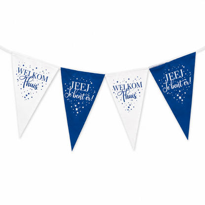 Vlaggenlijn 'Welkom thuis' blauw/wit - 4m