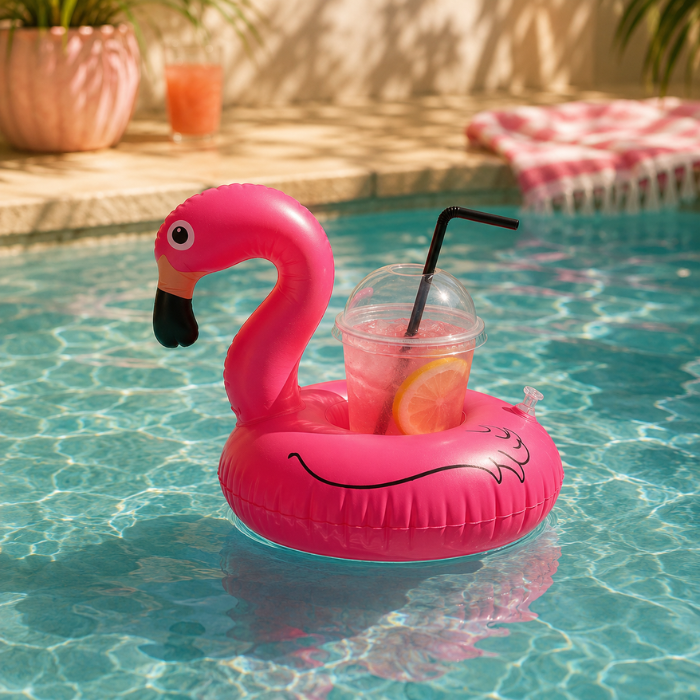 Bekerhouder opblaasbaar flamingo roze