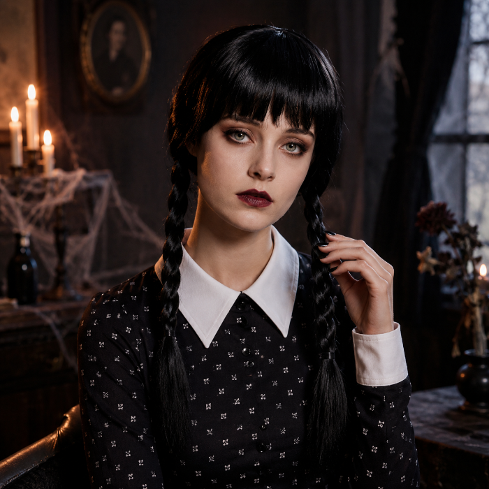 Pruik Halloween vlechten zwart