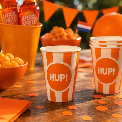 Bekers Hup papier oranje/wit 250ml 8 stuks