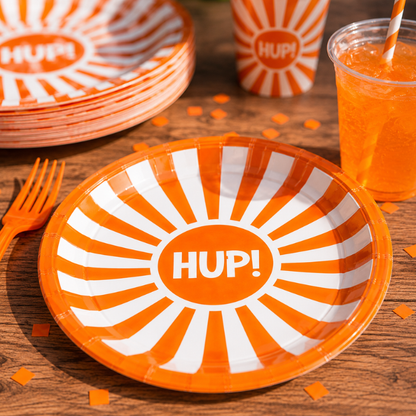 Bordjes Hup papier oranje/wit 8 stuks