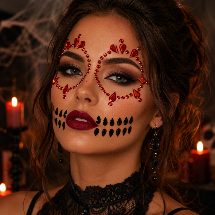 Gezichtsjuwelen - Halloween - zwart/rood