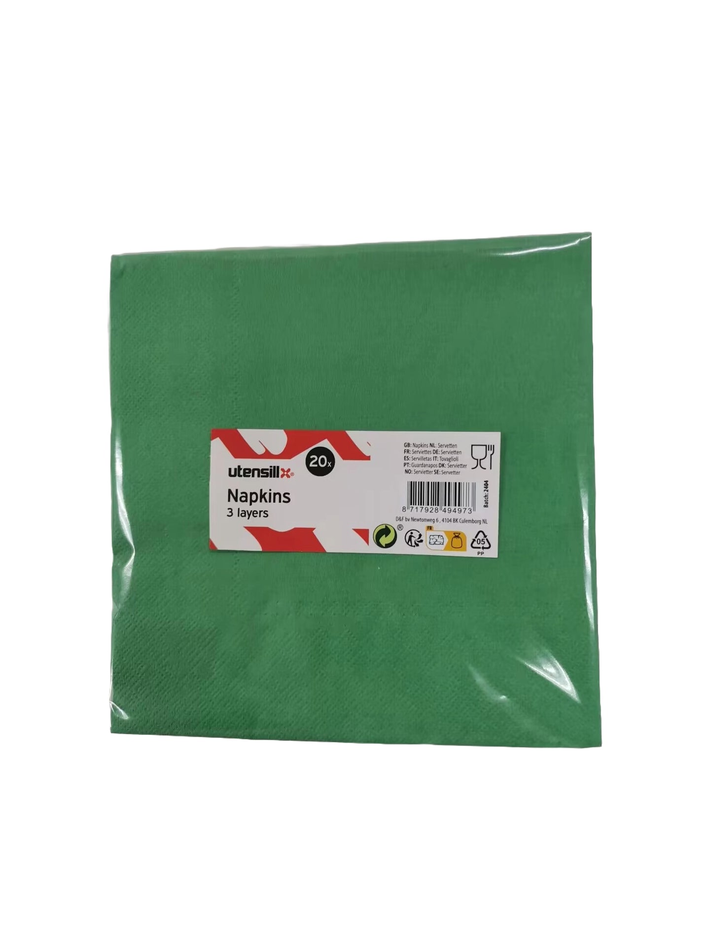 Servetten 3 laags groen 33x33cm 20 stuks