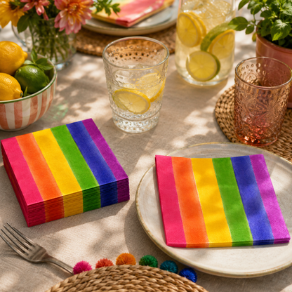 Servetten 3 laags regenboog 33x33cm 20 stuks