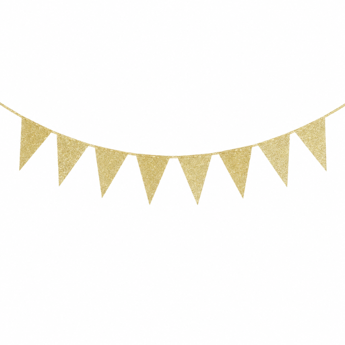 Vlaggenlijn glitter goud groot - 6m (10 vlaggen)