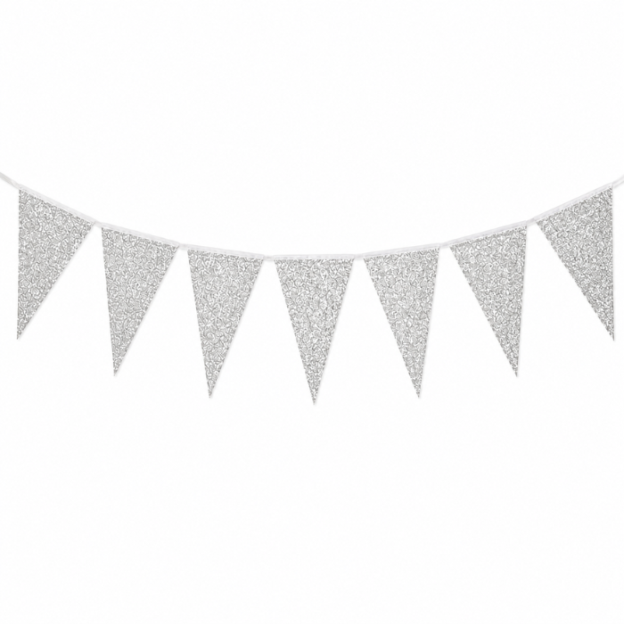 Vlaggenlijn glitter zilver groot - 6m (10 vlaggen)