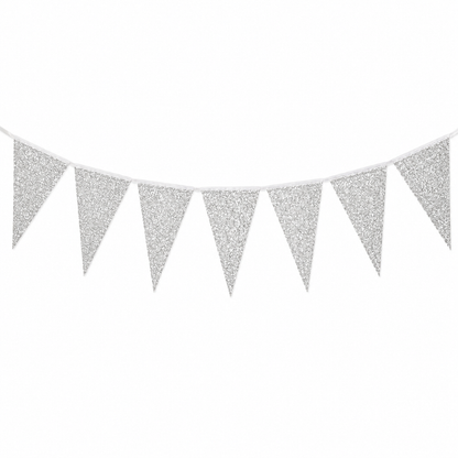 Vlaggenlijn glitter zilver groot - 6m (10 vlaggen)