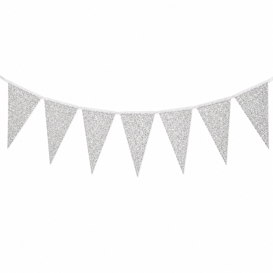 Vlaggenlijn glitter zilver groot - 6m (10 vlaggen)