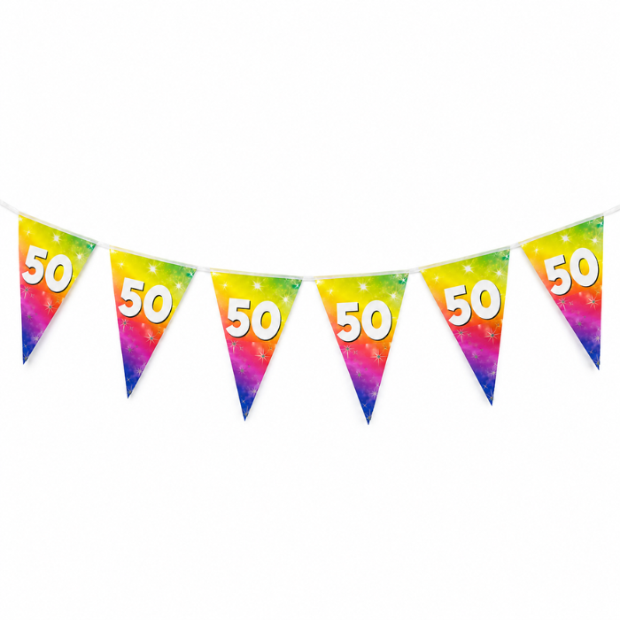 Vlaggenlijn regenboog  50 jaar - 6m (15 vlaggen)