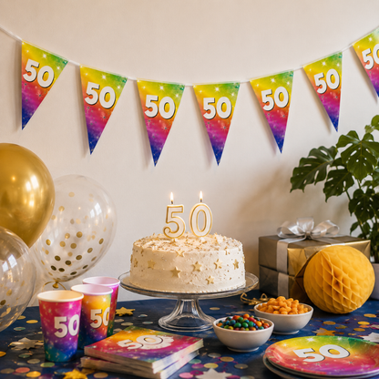 Vlaggenlijn regenboog  50 jaar - 6m (15 vlaggen)