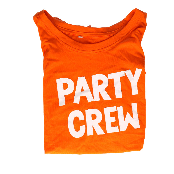 T-shirt party crew oranje dames maat L/XL kopen? SoLow
